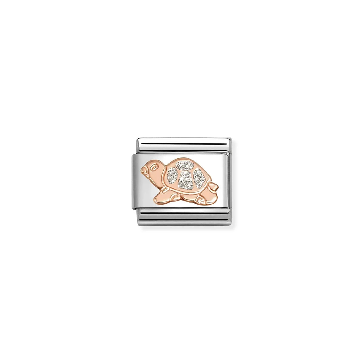 Glitter Silver Turtle Link | 9K Rose Gold & Enamel