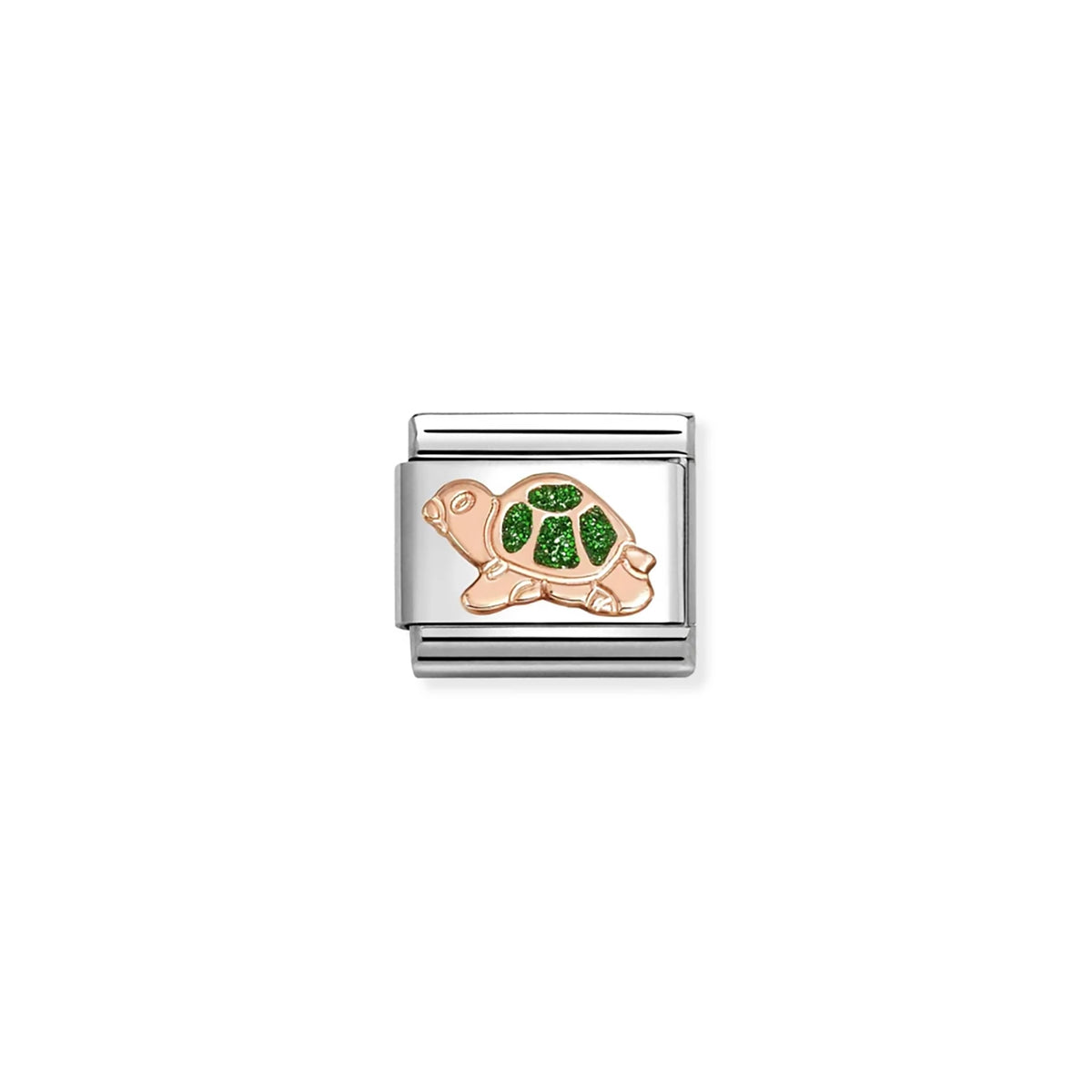 Glitter Green Turtle Link | 9K Rose Gold