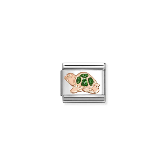 Glitter Green Turtle Link | 9K Rose Gold & Enamel