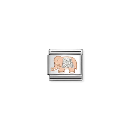 Silver Glitter Elephant Link | 9K Rose Gold & Enamel