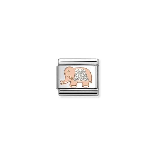 Silver Glitter Elephant Link | 9K Rose Gold & Enamel