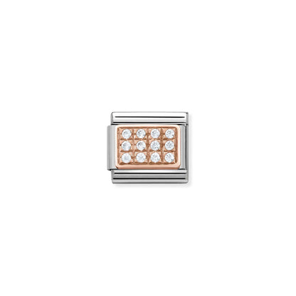 White CZ Pavé Link | 9K Rose Gold