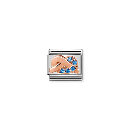Blue Mother & Son Promise Knot CZ Link | 9K Rose Gold