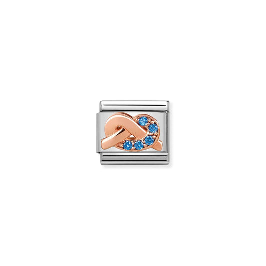 Blue Mother & Son Promise Knot CZ Link | 9K Rose Gold