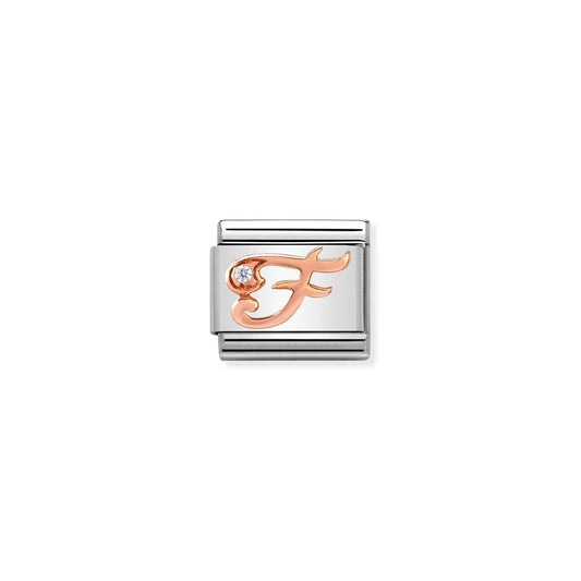 F Charm - 9K Rose Gold and CZ