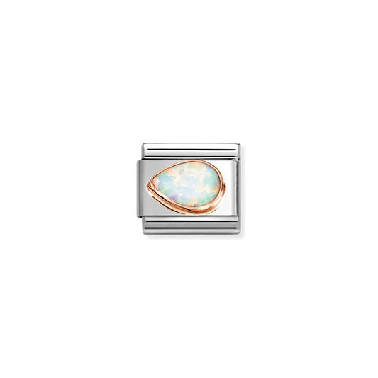 Left White Opal Teardrop Link | 9K Rose Gold