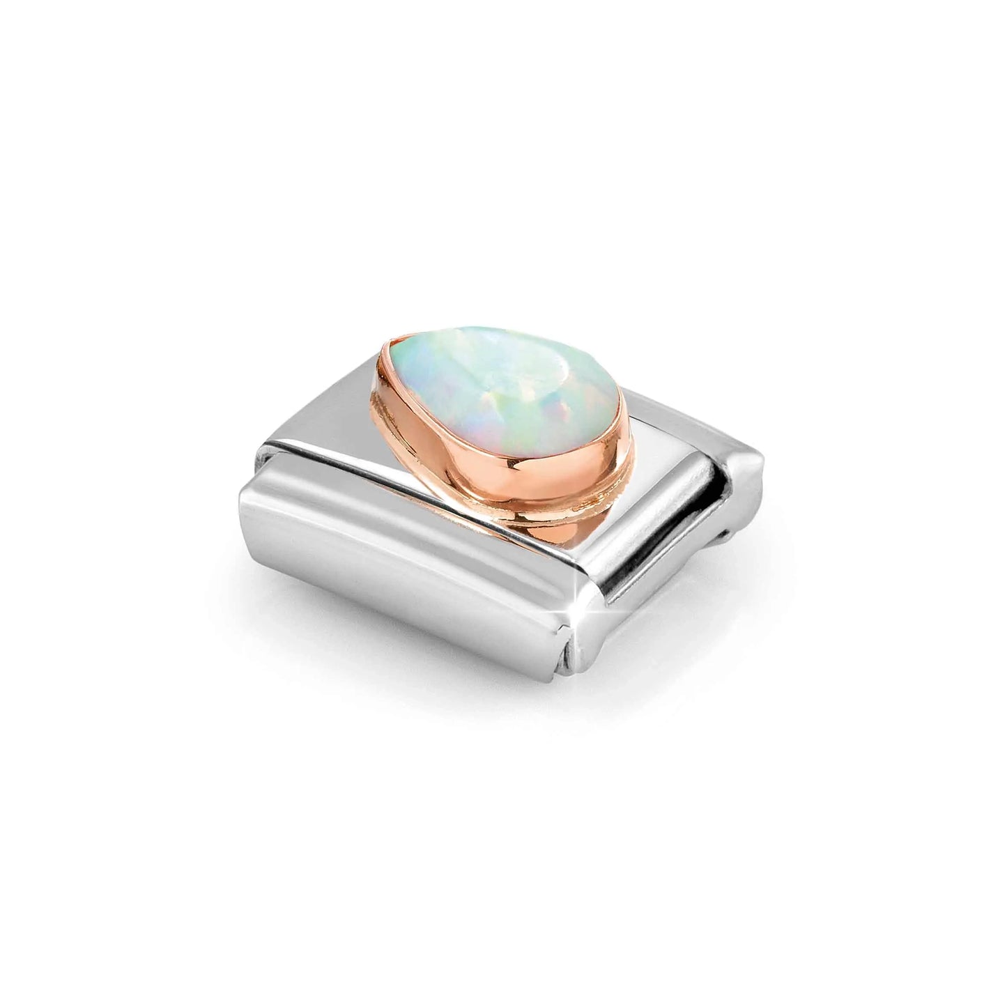 Left White Opal Teardrop Link | 9K Rose Gold