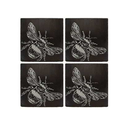 Set of 4 Slate Etched Coasters | Bee