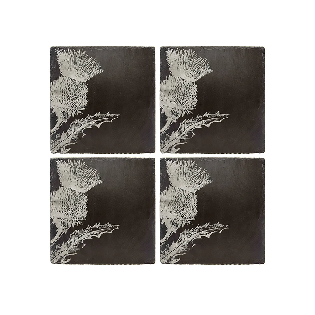 Set of 4 Slate Etched Coasters | Thistle