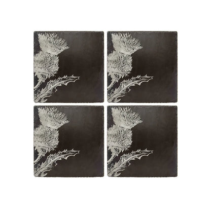 Set of 4 Slate Etched Coasters | Thistle