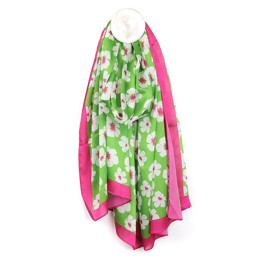 Daisy Border Scarf | Pink & Lime