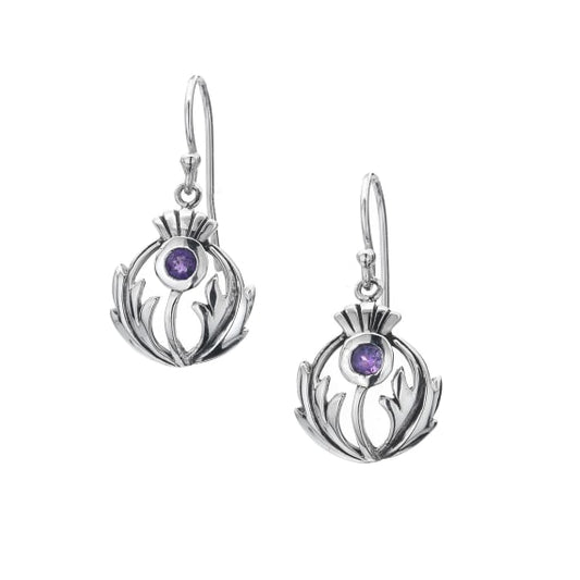 Round Amethyst Thistle Drop Earrings