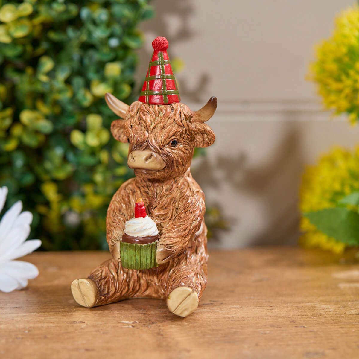 Highland Cow Ornament | Party Hat and Cupcake