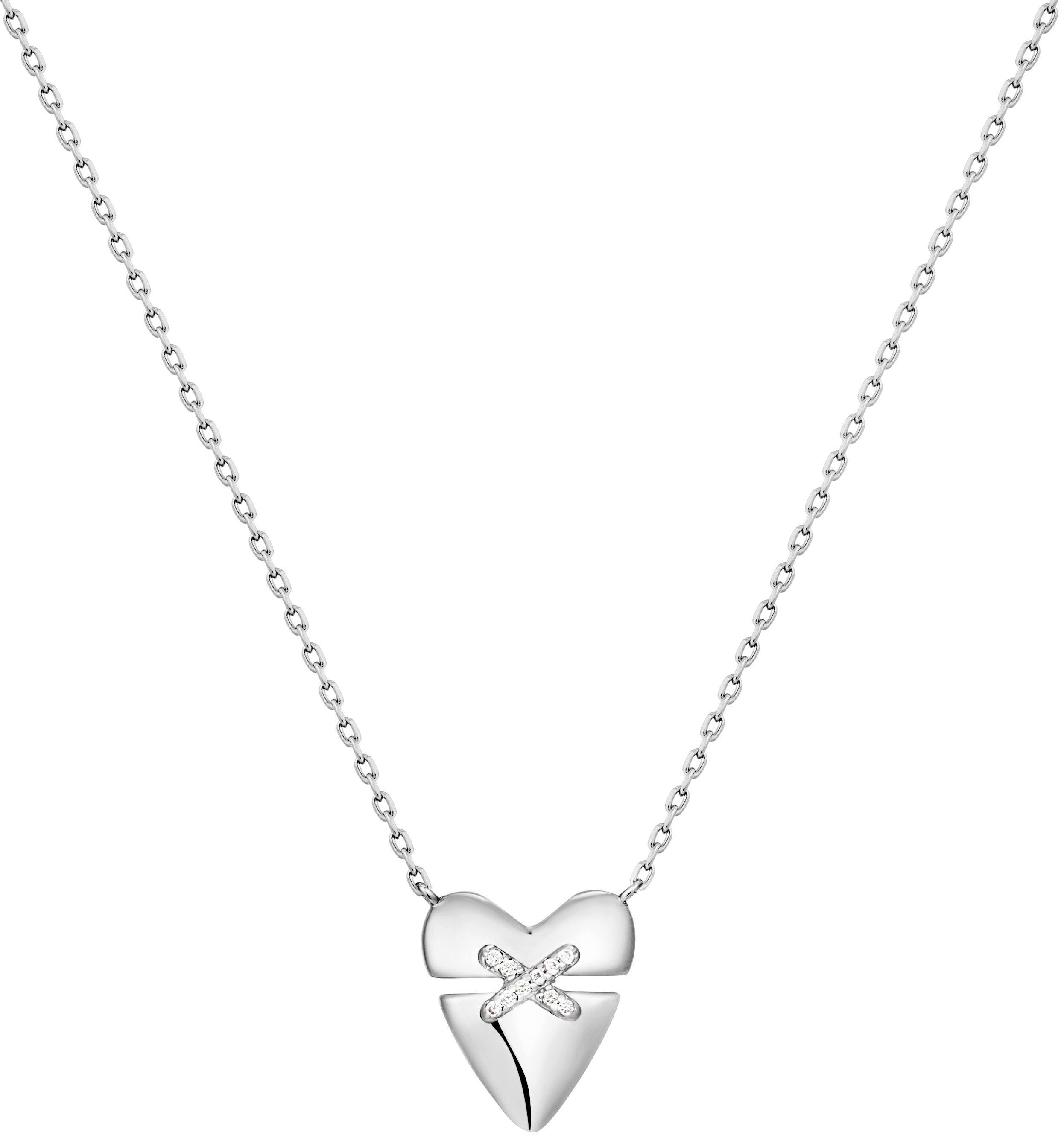 Silver Heart Kiss Pavé CZ Necklace