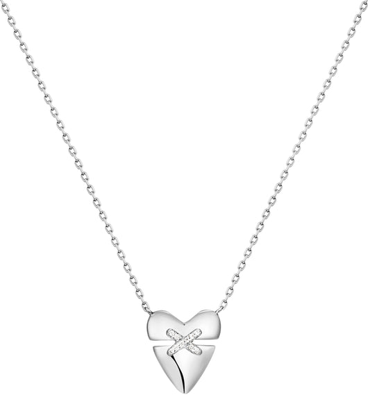 Silver Heart Kiss Pavé CZ Necklace