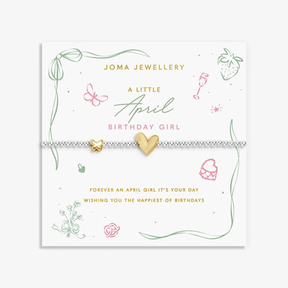 Joma silver beaded birth month bracelet for April with gold heart and butterfly charms on a sentiment card