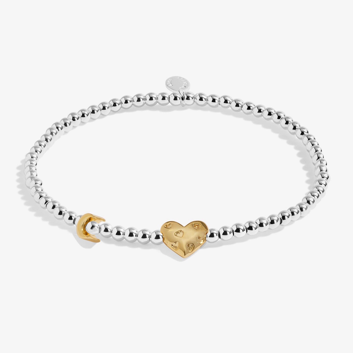 Silver beaded birth month bracelet for October with gold heart and padlock charms