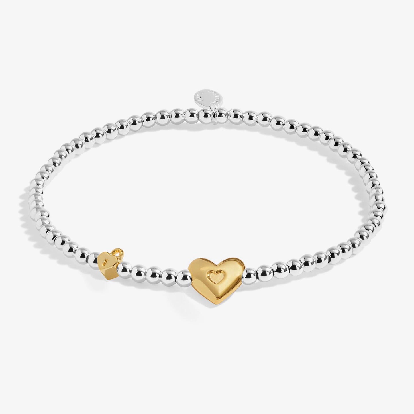Silver beaded birth month bracelet for October with gold heart and padlock charms