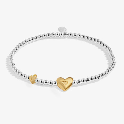 Silver beaded birth month bracelet for October with gold heart and padlock charms