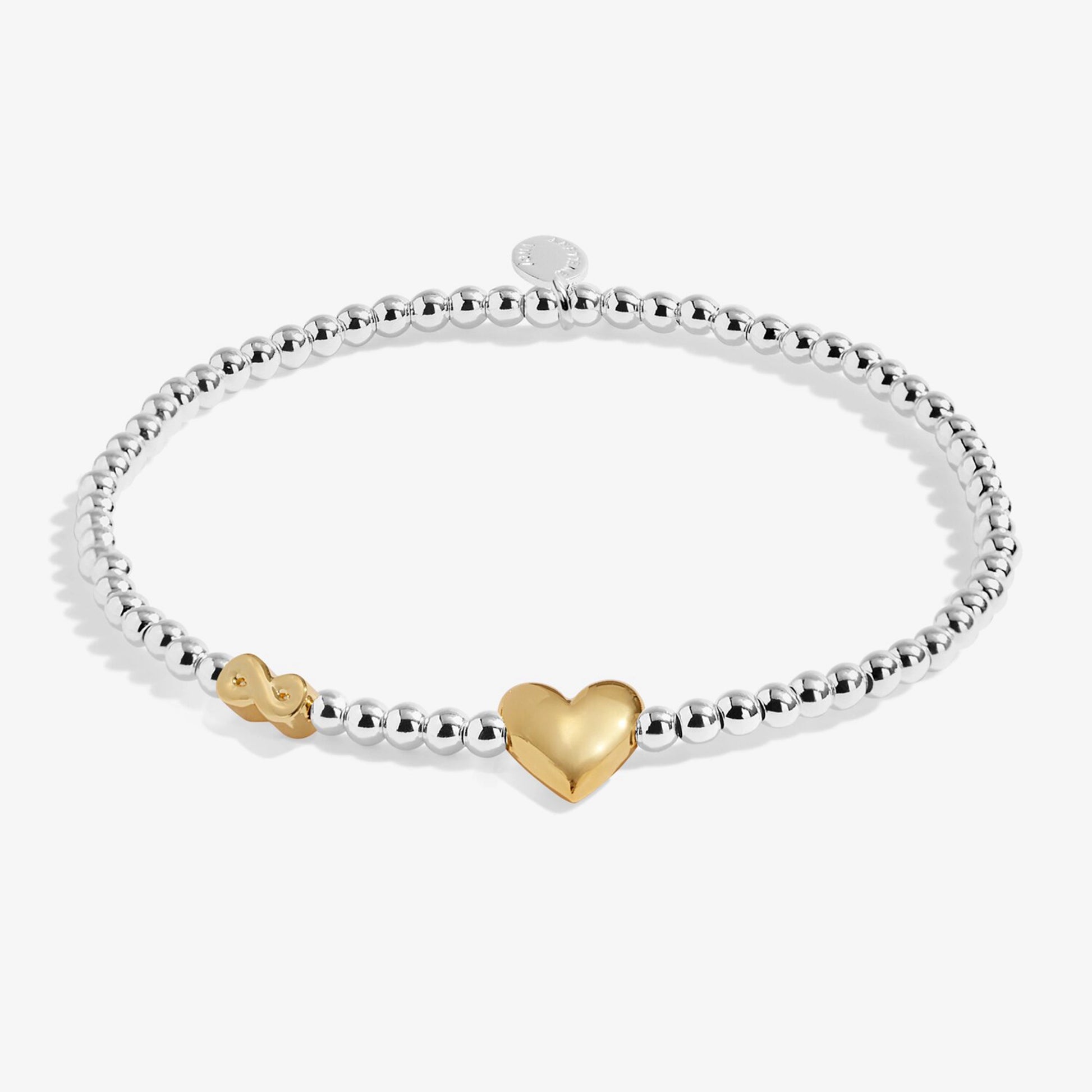 Silver beaded birth month bracelet for September with gold heart and infinity charms