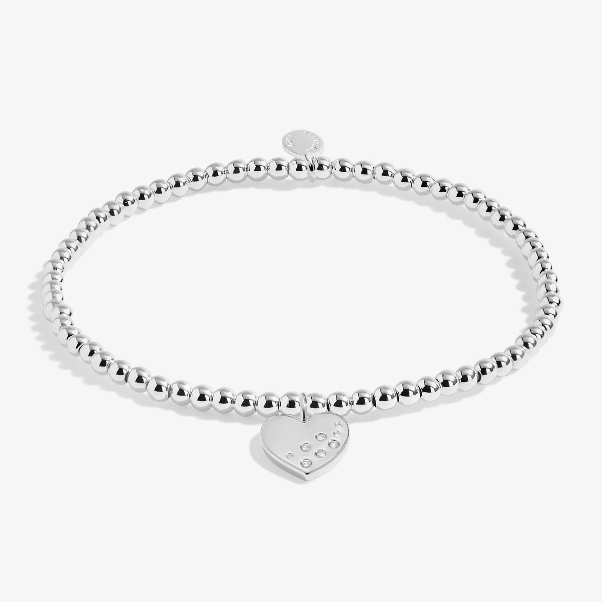 Silver stretch bracelet with heart shaped charm set with CZ 