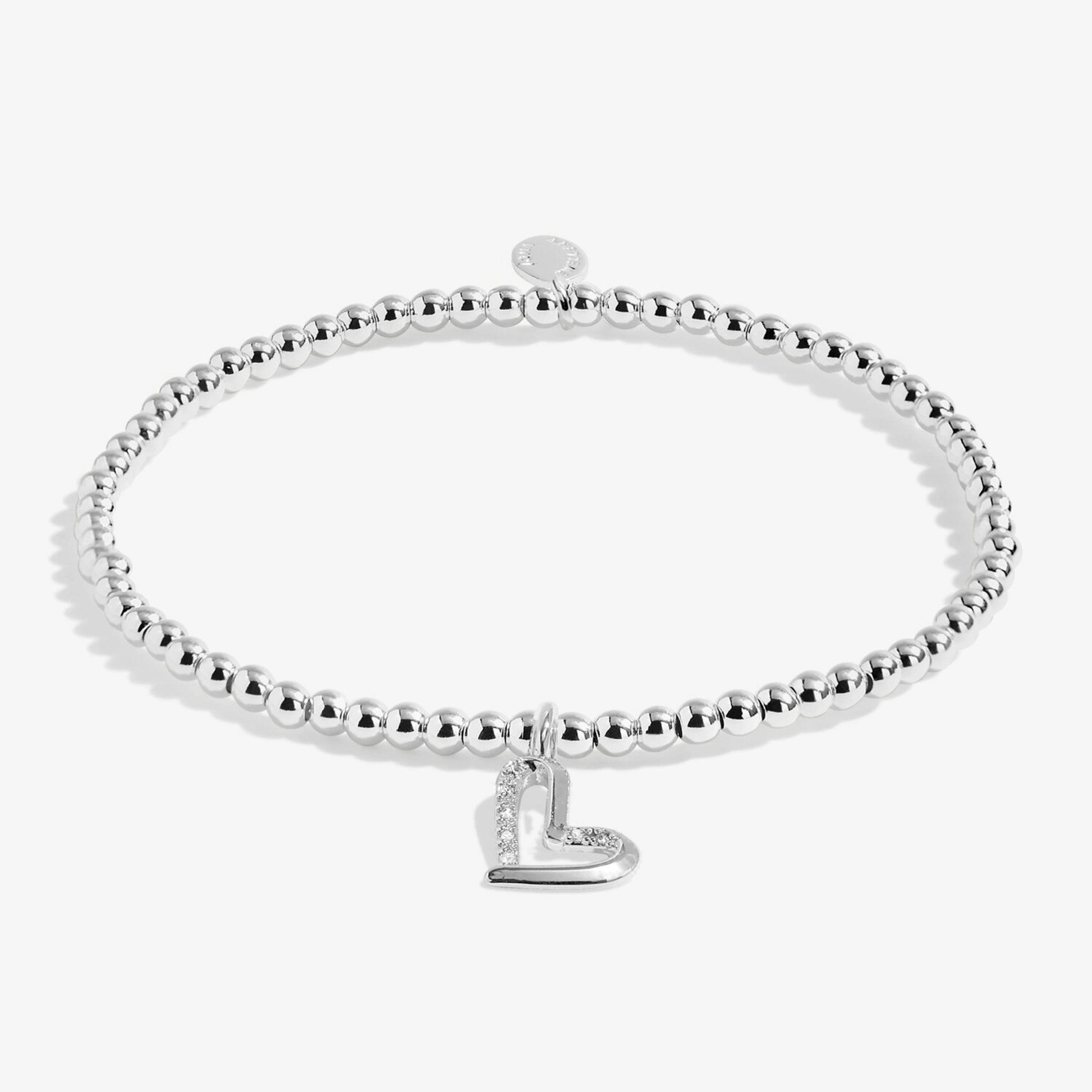 Silver beaded bracelet with CZ set open heart charm