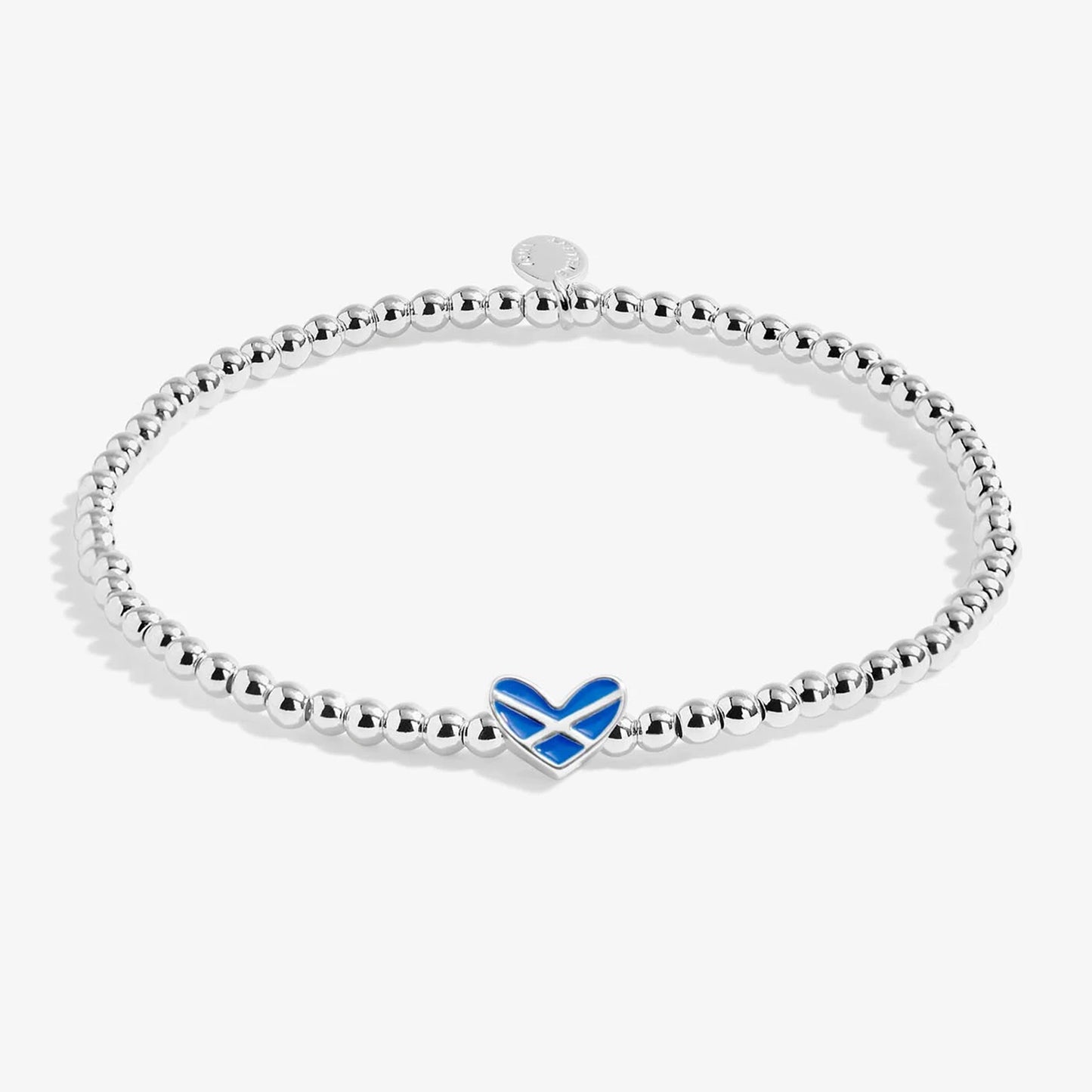Silver beaded bracelet with blue enamel Saltire in a heart charm