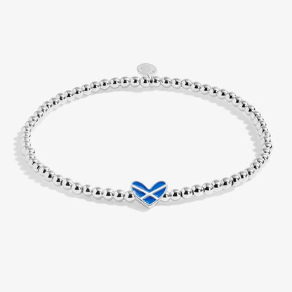 Silver beaded bracelet with blue enamel Saltire in a heart charm