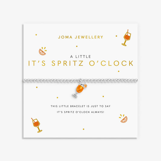 Silver beaded Joma bracelet with orange enamel and silver cocktail drink charm on a sentiment on the card