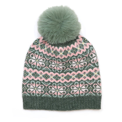 Agnes Bobble Hat | Green & Pink