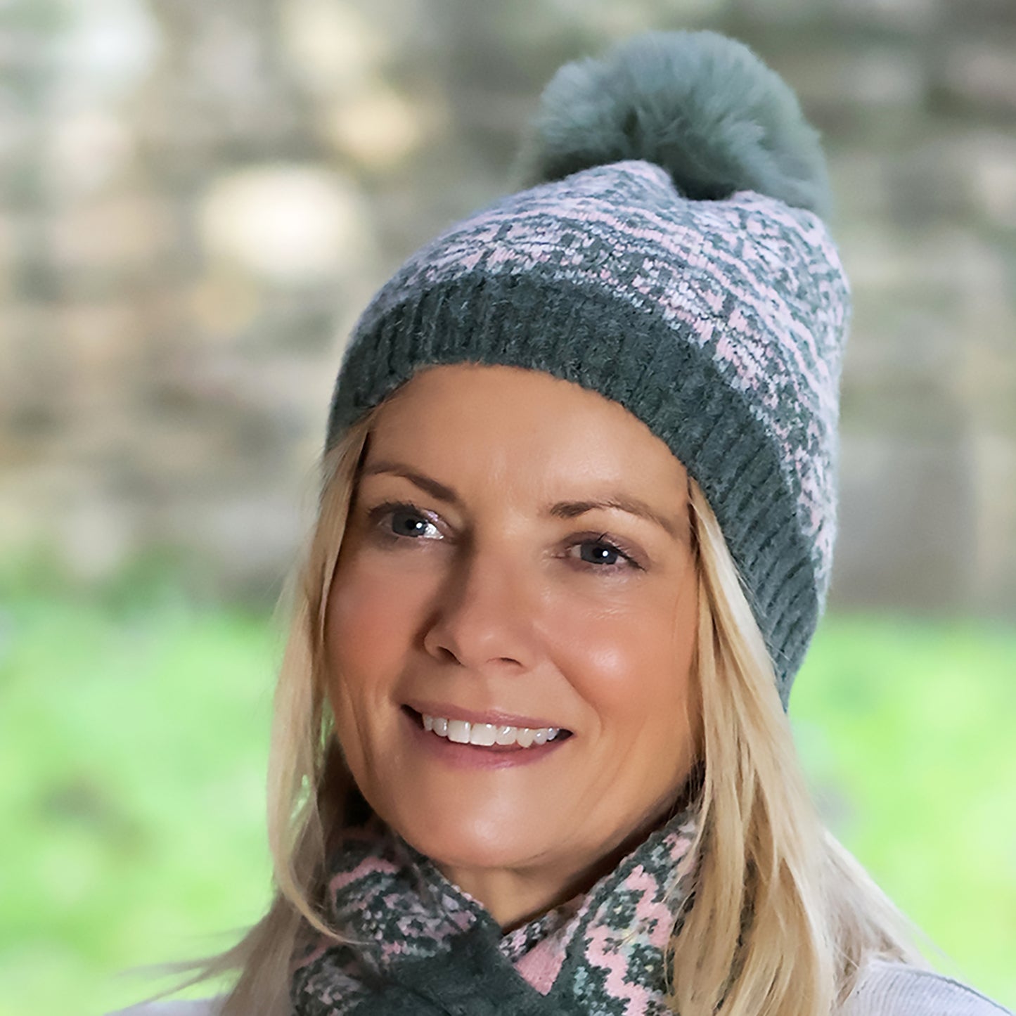 Agnes Bobble Hat | Green & Pink