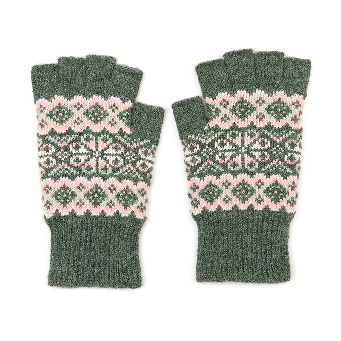 Agnes Fingerless Gloves | Green & Pink