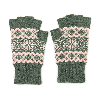 Agnes Fingerless Gloves | Green & Pink