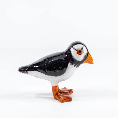 Small black, white and orange shiny enamel puffin ornament