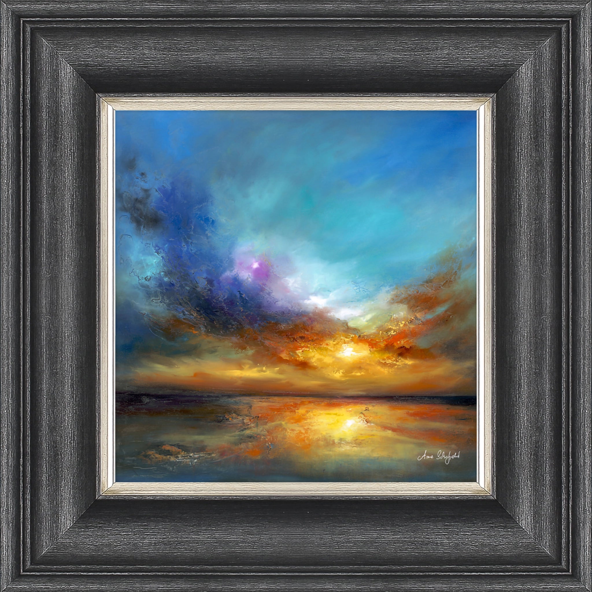 An abstract and colourful art print of a sunset
