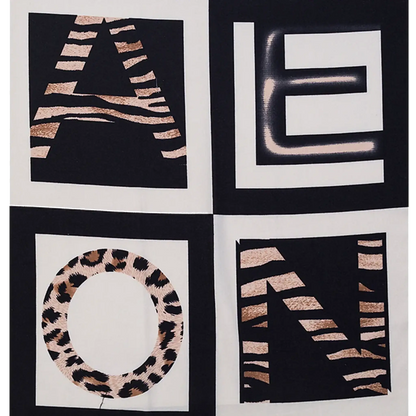 Animal print black and linen scarf with letter pattern