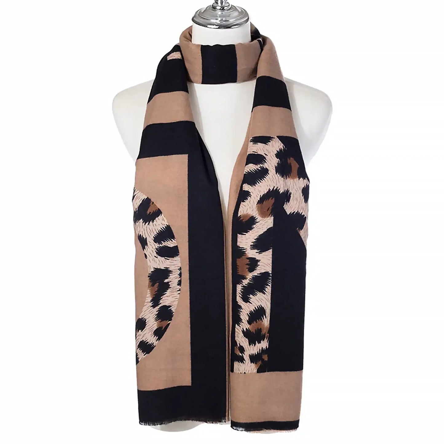 Animal print black and brown scarf with letter pattern