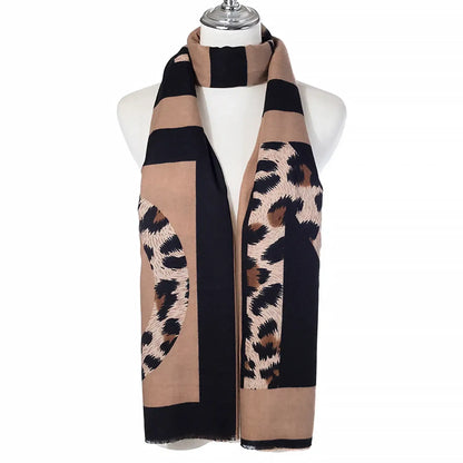 Animal print black and brown scarf with letter pattern