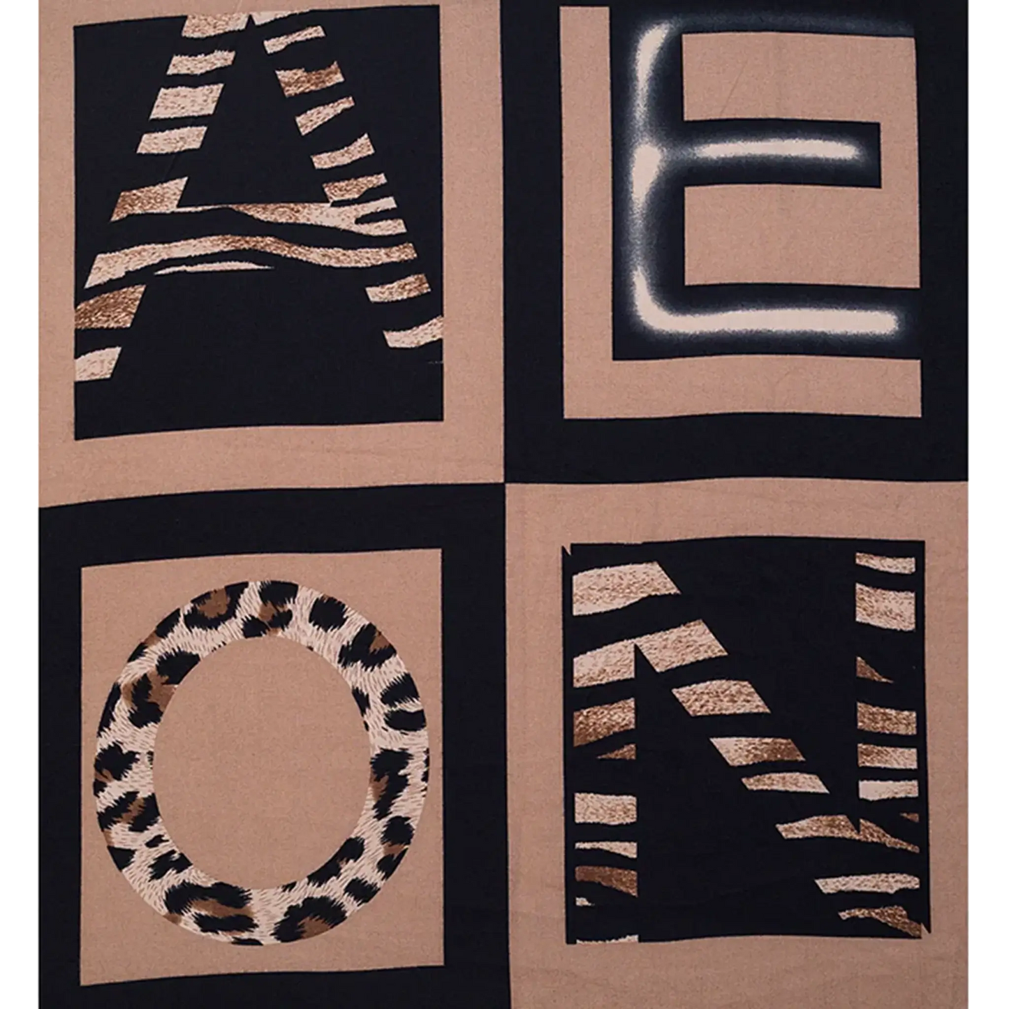 Animal print black and brown scarf with letter pattern