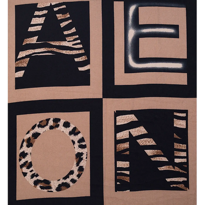 Animal print black and brown scarf with letter pattern