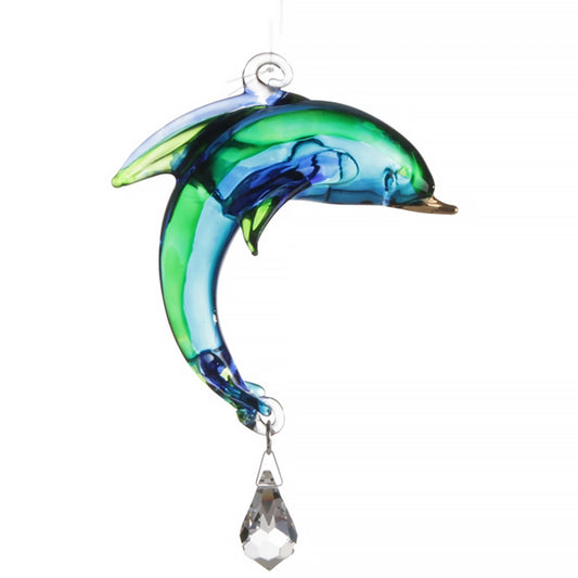 Blue and green hanging crystal seahorse ornament