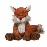 A stuffed fox plush toy with the Wrendale logo embroidered on the bottom of its foot