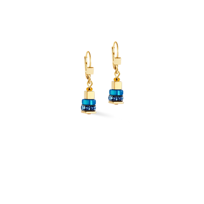 Autumn colour polaris cube drop earrings with yellow gold stainless steel