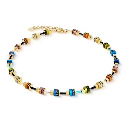 Autumn colour polaris cube necklace with yellow gold stainless steel