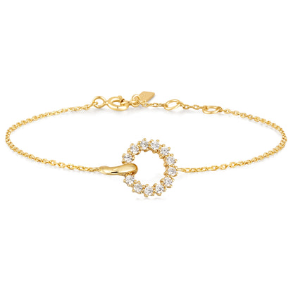 Interlinked circle gold chain bracelet with CZ stones