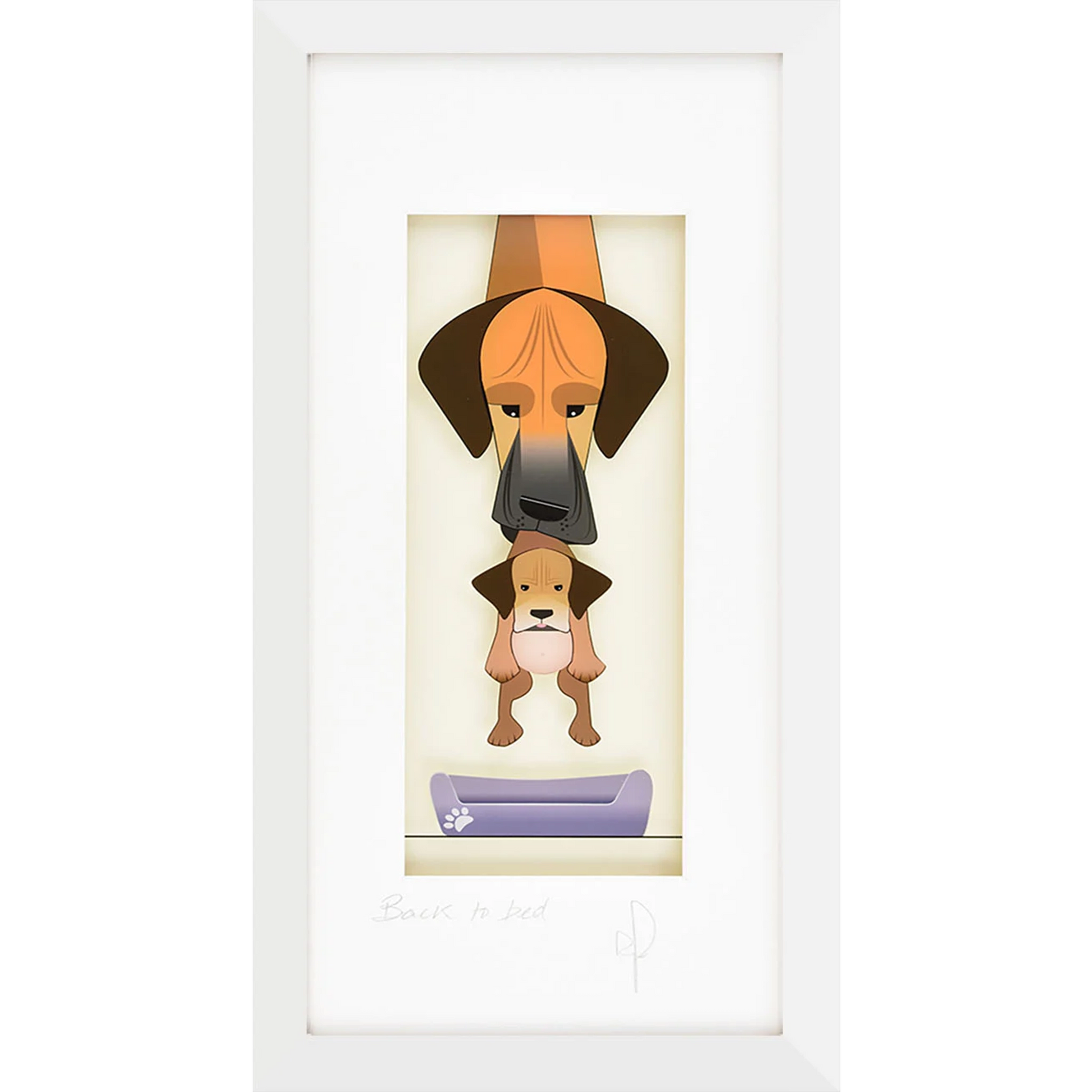 Acrylic framed wall art featuring a mother dog carrying her puppy