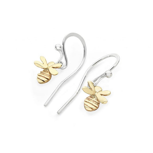 Pair of drop earrings with silver hook fittings with yellow gold dangling bees