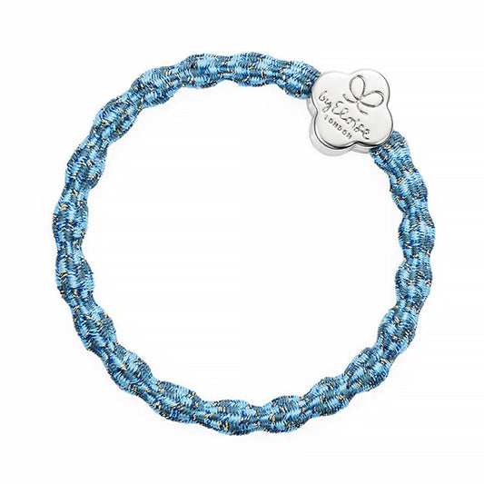 Metallic blue mix coloured bubble shaped hair tie with silver clover charm