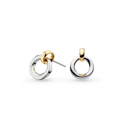 A pair of silver loop drop earrings with gold loop bails