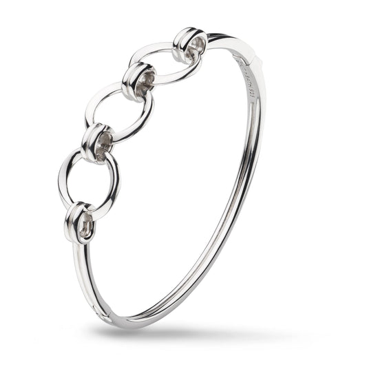A silver hinged bangle featuring a chain link design